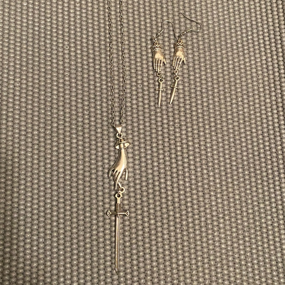 Necklace & Earrings Set: Hand & Sword